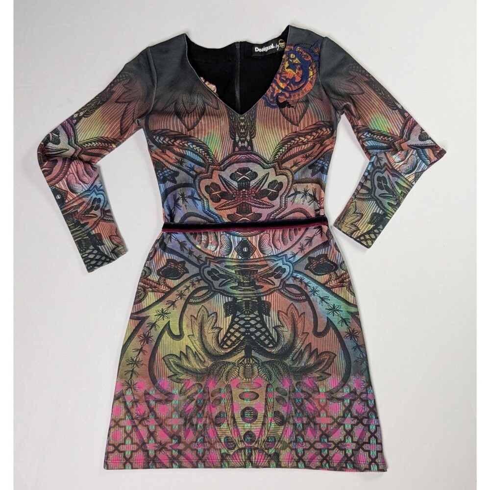 Desigual Tenfort Ponte Bohemian Dress Womens Multicolor Boho Grunge MiniSmall - Picture 2 of 16